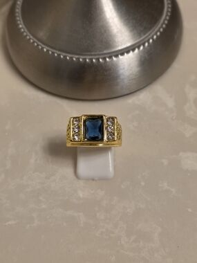 Men's Gold CZ and Sapphire Ring Size 10